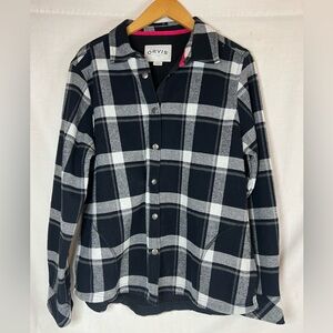 Orvis Women Large Black Plaid Shacket Flannel Fleece Lined Shirt Jacket